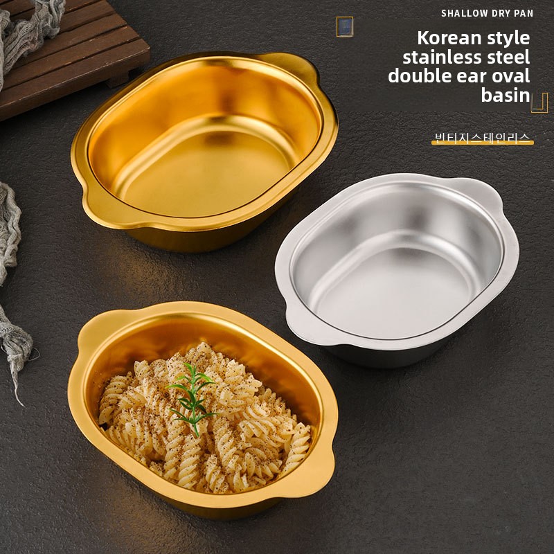 Korean Food Snacks - Mangkuk oval baja tahan karat Korea,