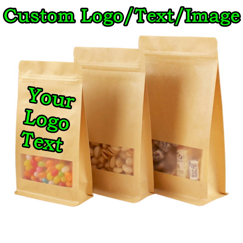 Food Snacks Logos - 50PCS Kantong Ziplock Kertas Kraft 3D