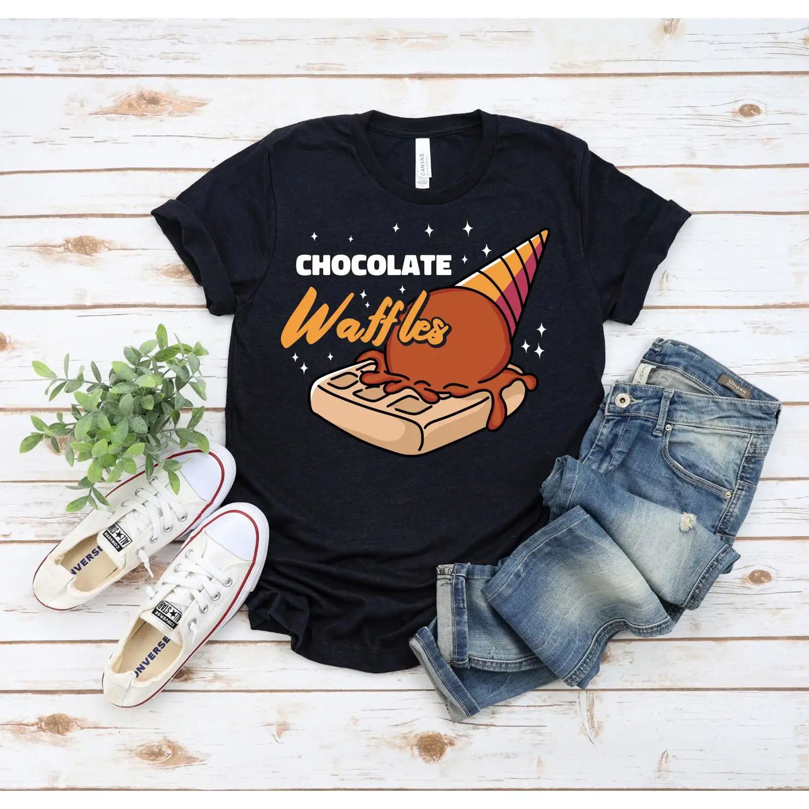 Foody Snacks - Kaos Waffle dan Es Krim Cokelat,